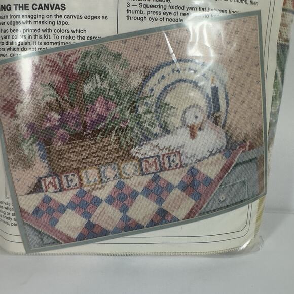 Dimensions Needlepoint Kit—Patchwork Welcome #2346 vintage 1986 Opened - Picture 2 of 8